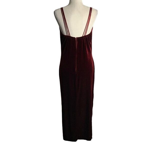 Vintage 80s Velvet Wiggle Maxi Dress XL Red Sweetheart Spaghetti Strap Boning - Picture 6 of 8